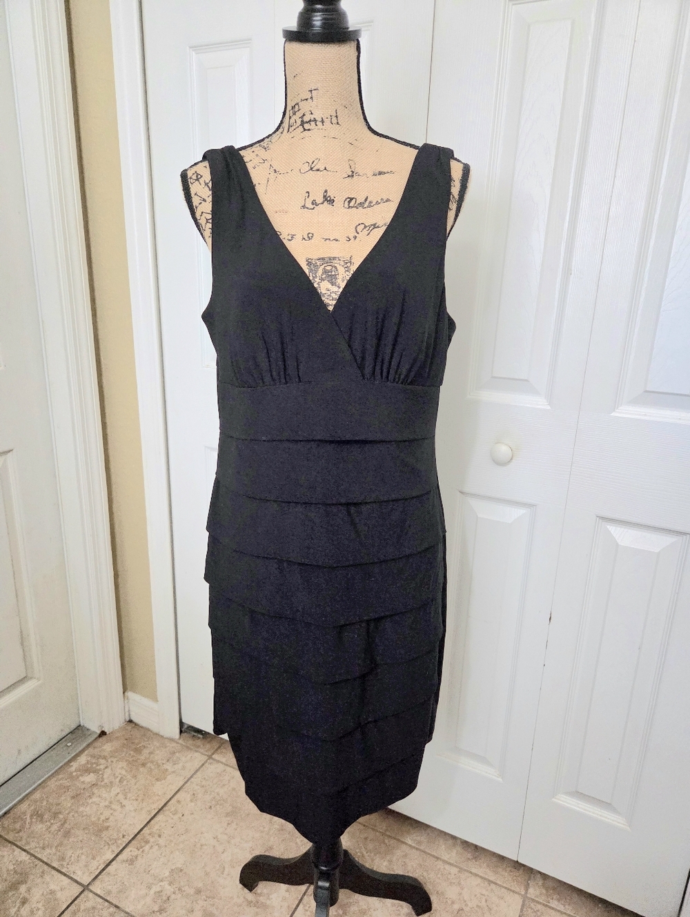 Studio 1940 Classic Black V-Neck Tiered Sheath Dress